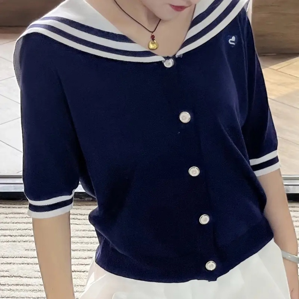 Women’s Navy Blue Sailor Collar Cardigan